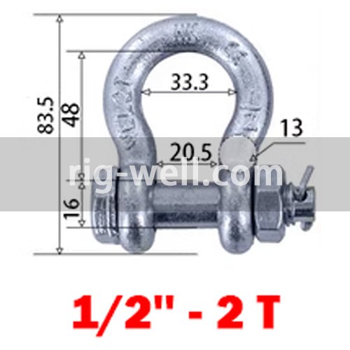 Bow Shackle With Safety Nut and Bolt 1/2" - 2 Ton