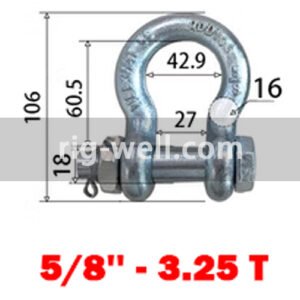 Bow Shackle With Safety Nut and Bolt 5/8" - 3.25 Ton