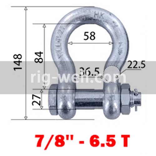Bow Shackle With Safety Nut and Bolt 7/8" - 6.25 Ton