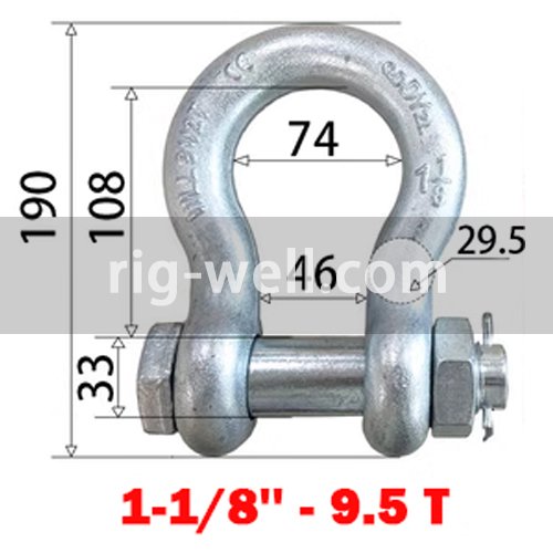 Bow Shackle With Safety Nut and Bolt 1-1/8" - 9.5 Ton