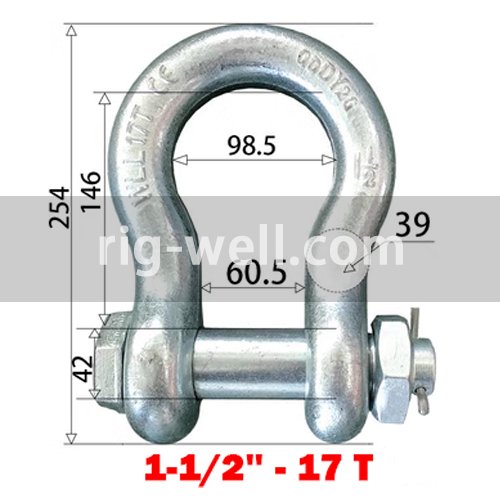 Bow Shackle With Safety Nut and Bolt 1-1/2" - 17 Ton