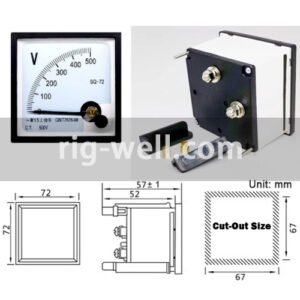 Panel mount voltmeter, 0 - 500VAC 72 x 72 x 58mm (2.8" x 2.8" x 2.3")